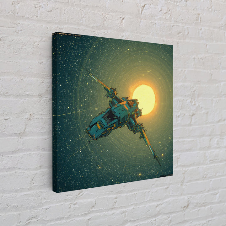 Solar Sail Ship Crossing Star Filled Space Framed Canvas Print, Futuristic Art, Mid Century Modern, Living Room Decor, Future, FUT-1x1-41