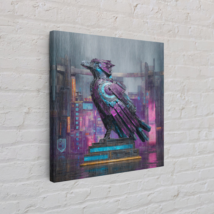 Futurist Bird Made of Panels and Light Framed Canvas Print, Futuristic Art, Statement Artwork, Living Room Decor, Future, FUT-1x1-46