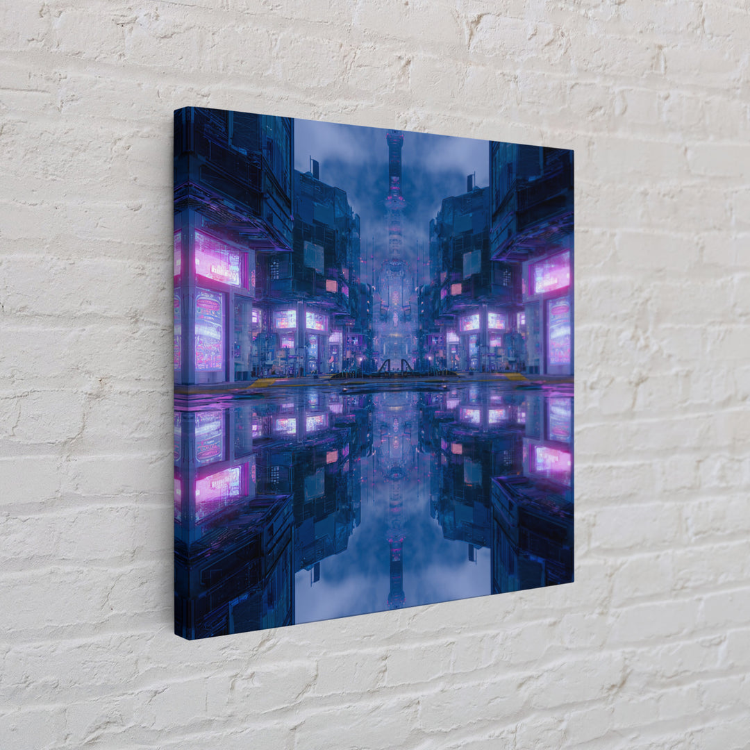 Bioluminescent Garden in a Future Habitat Framed Canvas Print, Futuristic Art, Landscape Art, Living Room Decor, Watercolor Art, FUT-1x1-52