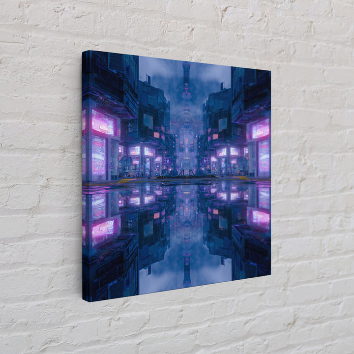 Bioluminescent Garden in a Future Habitat Framed Canvas Print, Futuristic Art, Landscape Art, Living Room Decor, Watercolor Art, FUT-1x1-52