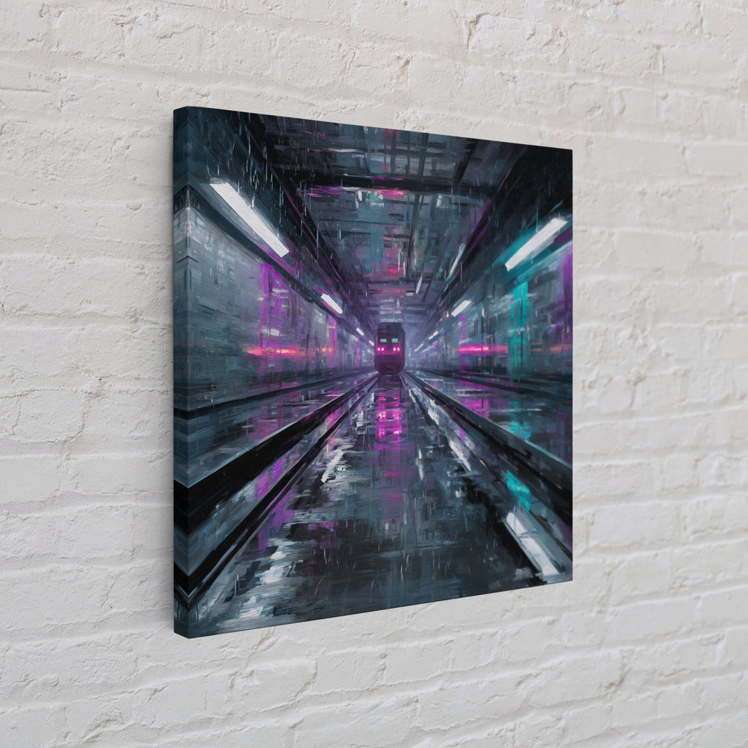 Transparent Train Speeding Through Light Tunnels Canvas Print, Futuristic Art, Statement Artwork, Living Room Decor, Future, FUT-1x1-59