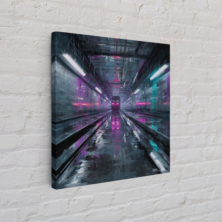 Transparent Train Speeding Through Light Tunnels Canvas Print, Futuristic Art, Statement Artwork, Living Room Decor, Future, FUT-1x1-59