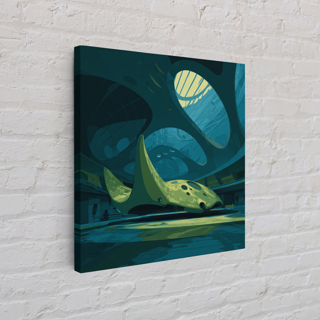 Future Ocean Lab Framed Canvas Print, Futuristic Art, Boho Decor, Living Room Decor, Oil Painting, Future, Mid Century Modern, FUT-1x1-63