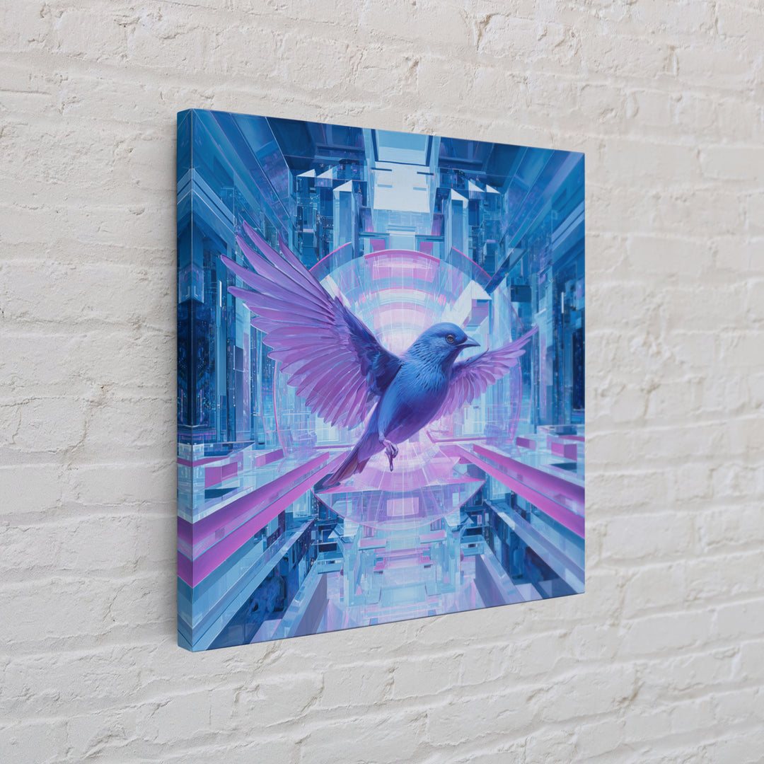 Futurist Bird Made of Panels and Light Framed Canvas Print, Futuristic Art, Statement Artwork, Living Room Decor, Future, FUT-1x1-70
