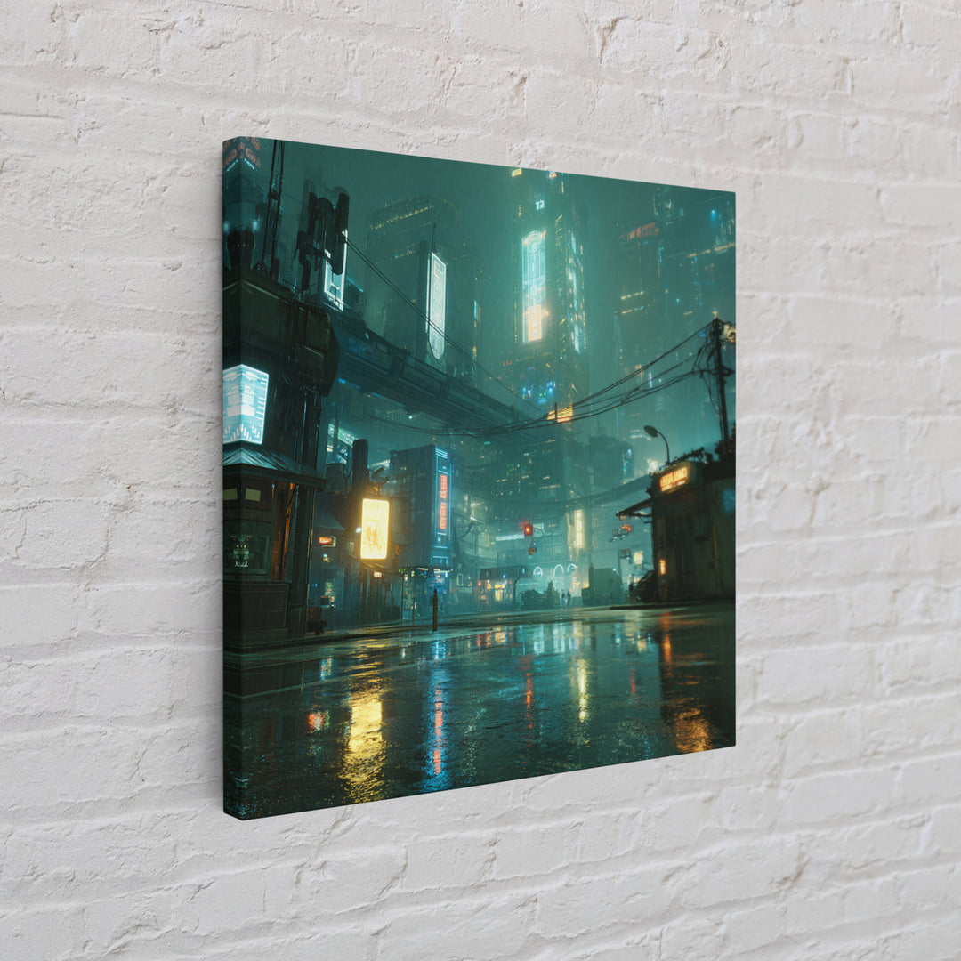 Digital Aurora Above a Clean White City Framed Canvas Print, Futuristic Art, Space Art, Living Room Decor, Abstract Art, Future, FUT-1x1-72