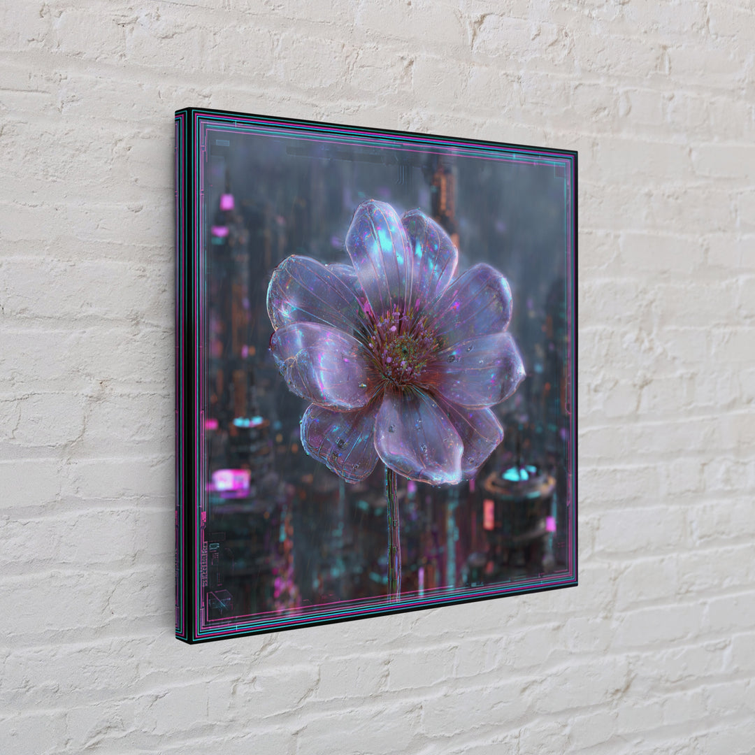 Holographic Flower Rendered Framed Canvas Print, Futuristic Art, Home Decor, Living Room Decor, Future, Unique Wall Art, FUT-1x1-78