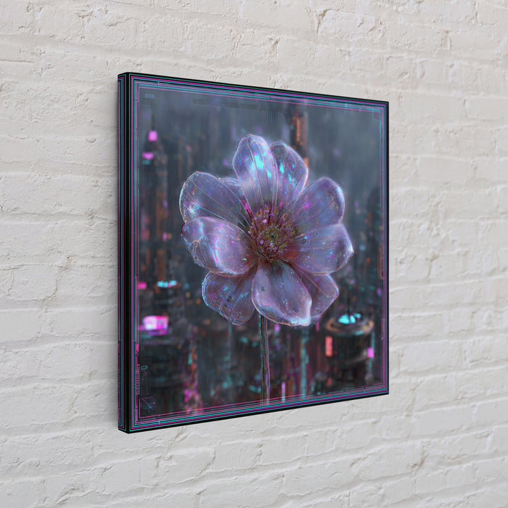 Holographic Flower Rendered Framed Canvas Print, Futuristic Art, Home Decor, Living Room Decor, Future, Unique Wall Art, FUT-1x1-78