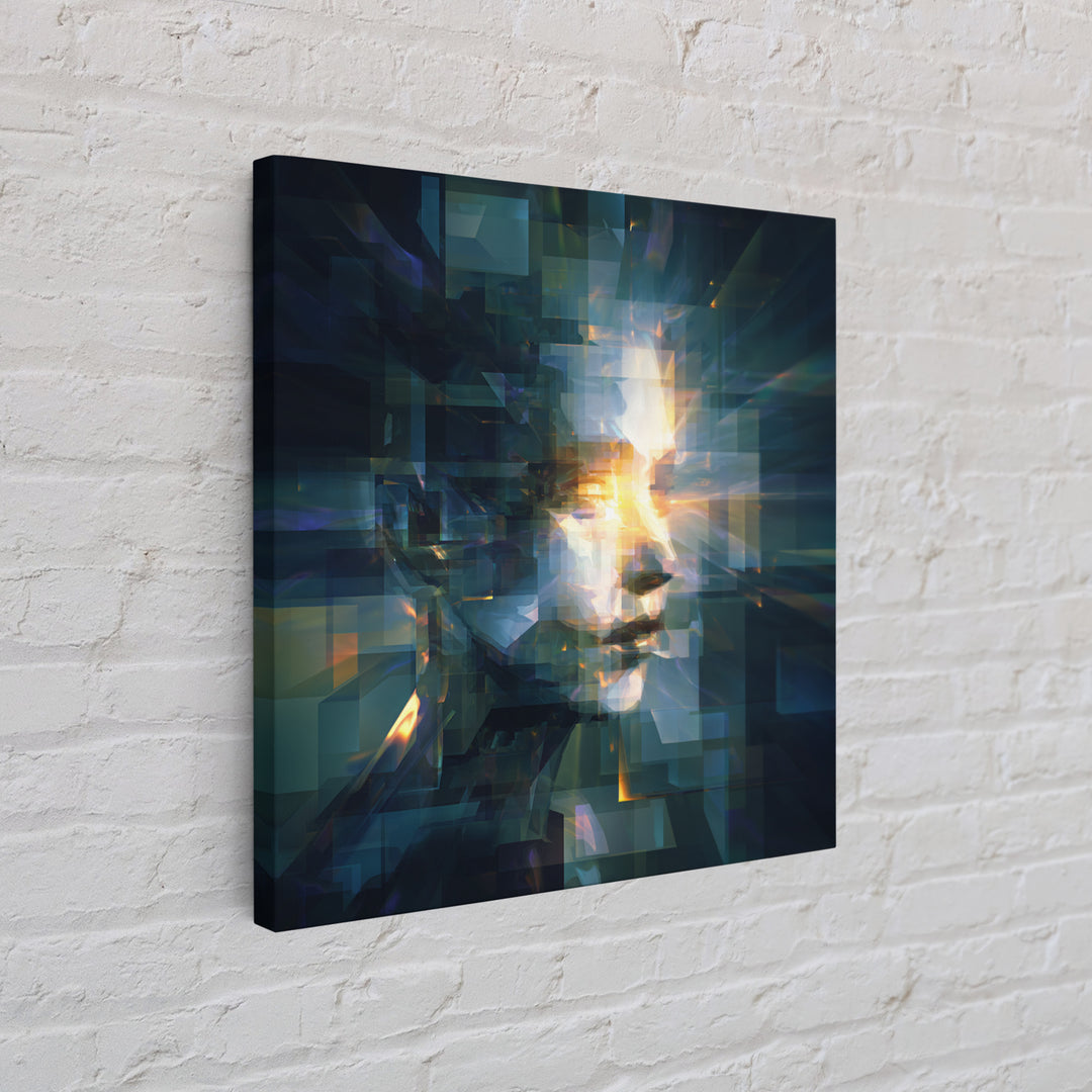 Abstract Ai Face Formed from Light Fragments Canvas Print, Futuristic Art, Printable Wall Art, Living Room Decor, Future, FUT-1x1-98
