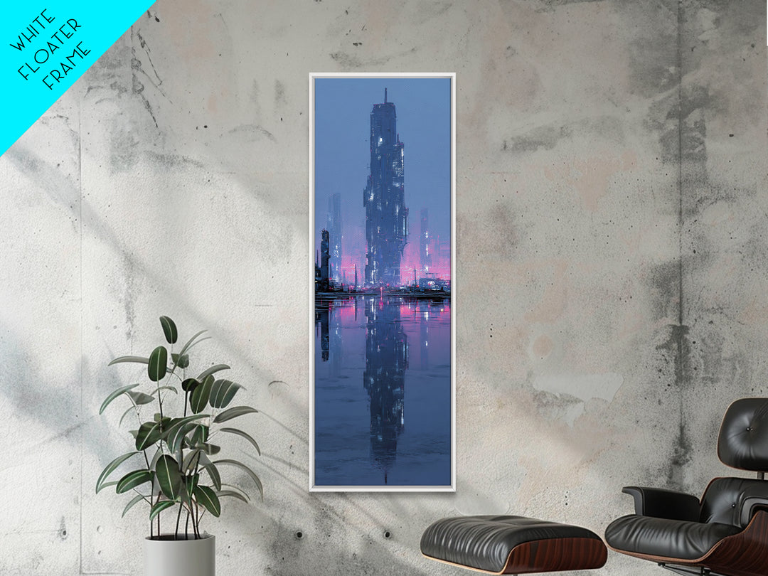 Floating Glass Architecture Above Reflective Water Canvas Print, Futuristic Art, Modern Decor, Living Room Decor, Future, FUT-1x3-15