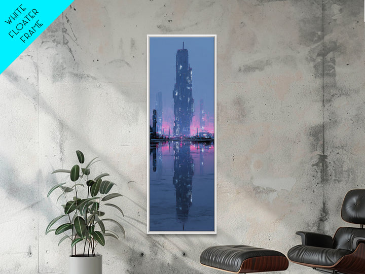 Floating Glass Architecture Above Reflective Water Canvas Print, Futuristic Art, Modern Decor, Living Room Decor, Future, FUT-1x3-15