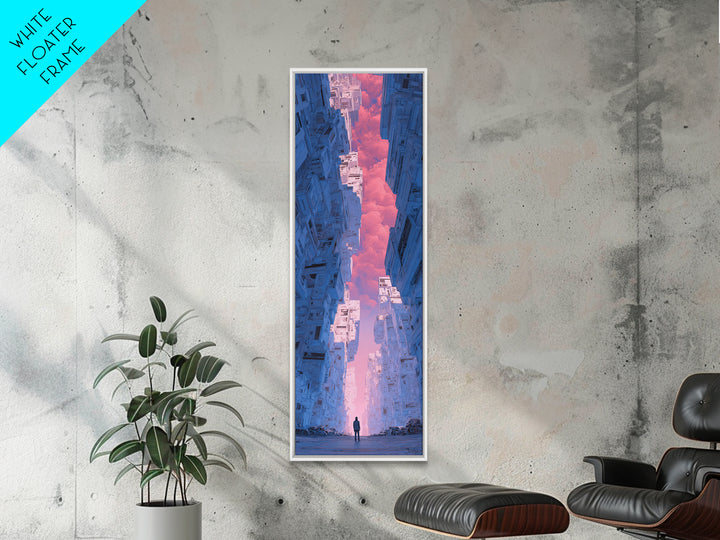 White and Blue Utopian Megastructure Framed Canvas Print, Futuristic Art, Canvas Painting, Living Room Decor, Fine Art, Future, FUT-1x3-24