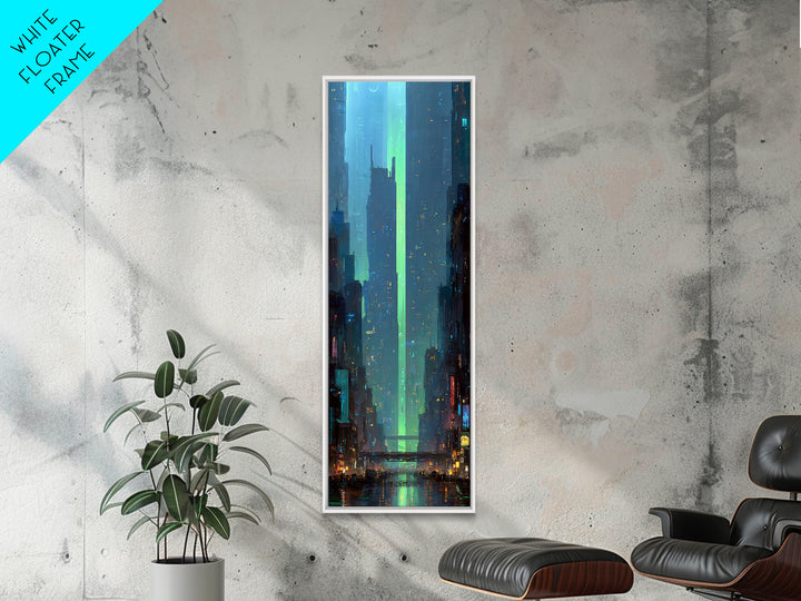 Digital Aurora Above a Clean White City Canvas Print, Futuristic Art, Eclectic Home Decor, Living Room Decor, Abstract Art, FUT-1x3-60