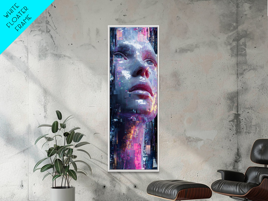 Abstract Ai Face Formed from Light Fragments Framed Canvas Print, Futuristic Art, Digital Art, Living Room Decor, Future, FUT-1x3-62