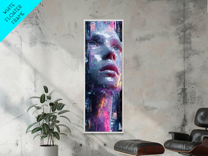 Abstract Ai Face Formed from Light Fragments Framed Canvas Print, Futuristic Art, Digital Art, Living Room Decor, Future, FUT-1x3-62
