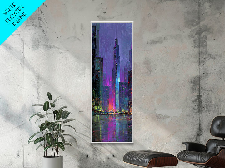 Sleek Chrome City Skyline Canvas Print, Futuristic Art, Digital Art Print, Living Room Decor, Abstract Art, Future, FUT-1x3-85