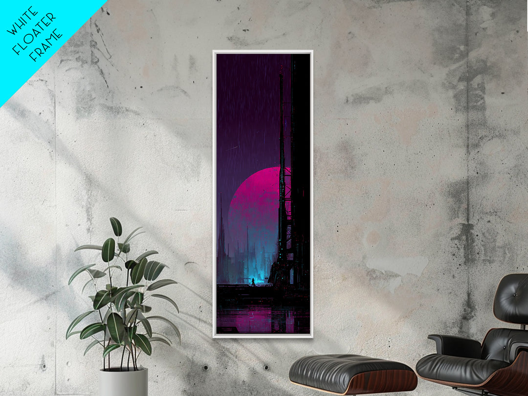 Moon Colony Silhouette Canvas Print, Futuristic Art, Digital Wall Art, Living Room Decor, Watercolor Art, Future, FUT-1x3-9