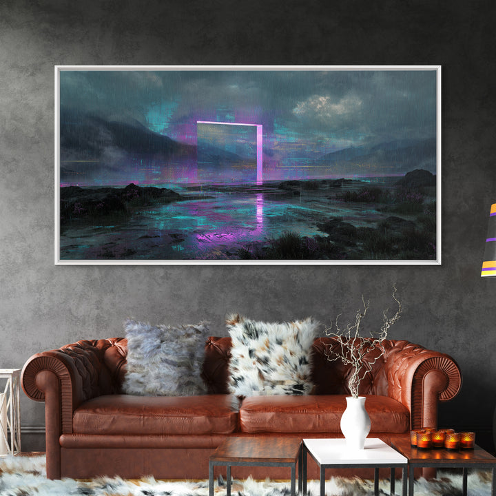Glowing Geometric Portal Framed Canvas Print, Futuristic Art, Canvas Wall Art, Living Room Decor, Future, Steampunk Decor, FUT-2x1-34