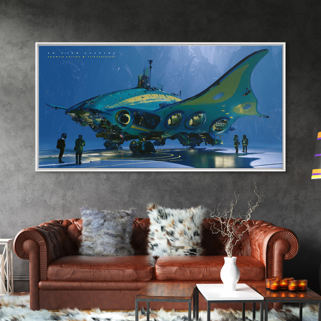 Future Ocean Lab Framed Canvas Print, Futuristic Art, Printable Wall Art, Living Room Decor, Fine Art, Future, Landscape Art, FUT-2x1-35