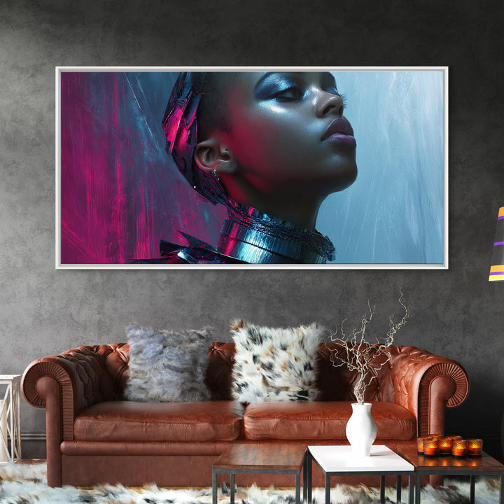 Futuristic Fashion Portrait Canvas Print, Futuristic Art, Space Art, Living Room Decor, Oil Painting, Future, Minimalist Decor, FUT-2x1-53