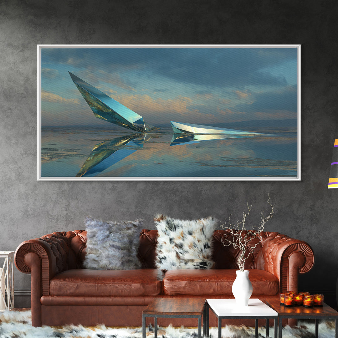 Chrome Abstract Sculpture Canvas Print, Futuristic Art, Unique Home Decor, Living Room Decor, Abstract Art, Future, FUT-2x1-63