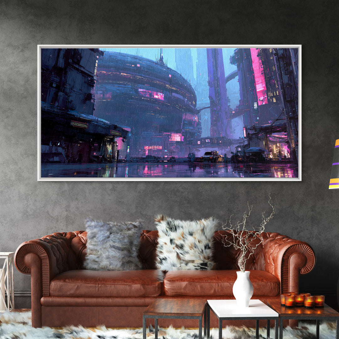 Orbital City Ring Around a Blue Planet Canvas Print, Futuristic Art, Unique Wall Art, Living Room Decor, Fine Art, Future, FUT-2x1-78