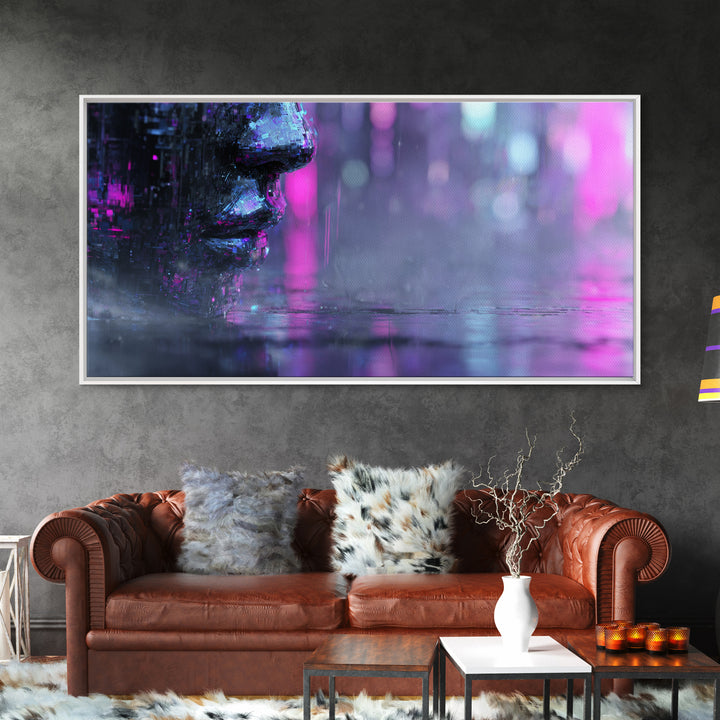 Abstract Ai Face Formed from Light Fragments Canvas Print, Futuristic Art, Extra Large Wall Art, Living Room Decor, Future, FUT-2x1-94