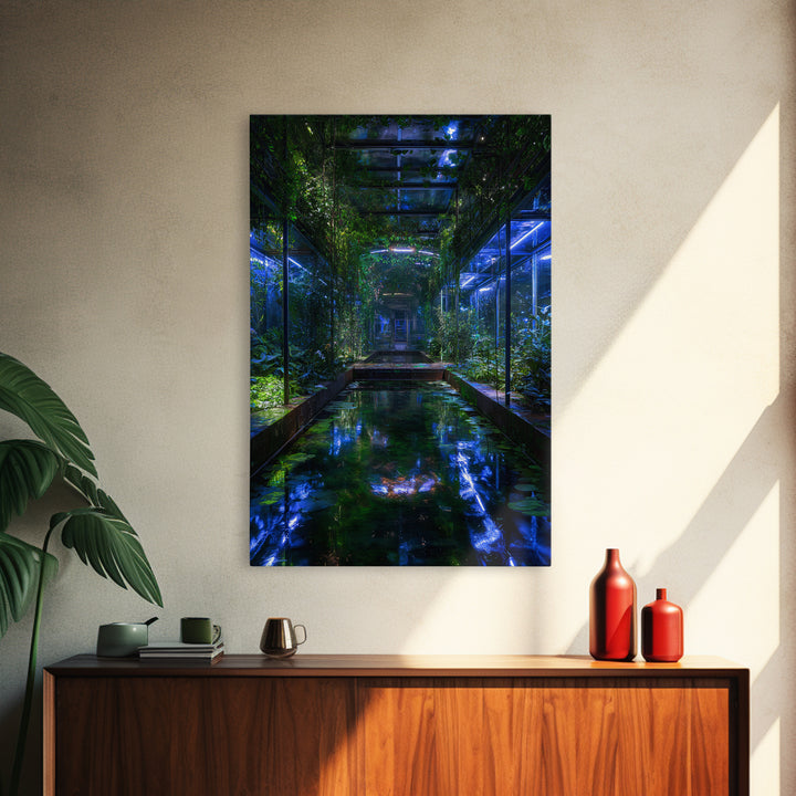 Bioluminescent Garden in a Future Habitat Framed Canvas Print, Futuristic Art, Printable Wall Art, Living Room Decor, Future, FUT-2x3-36