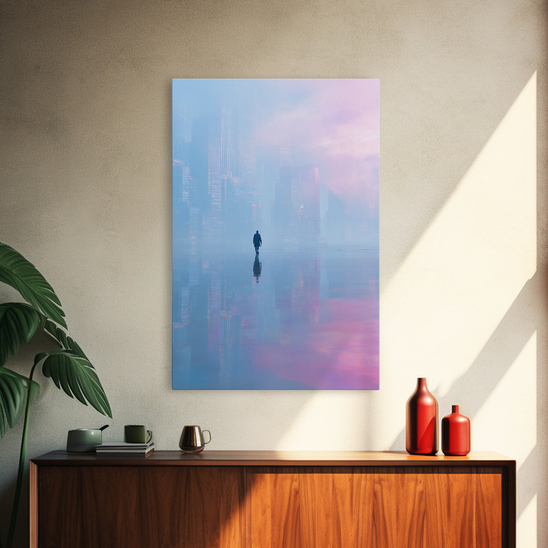 Floating Glass Architecture Above Reflective Water Canvas Print, Futuristic Art, Luxury Decor, Living Room Decor, Future, FUT-2x3-59