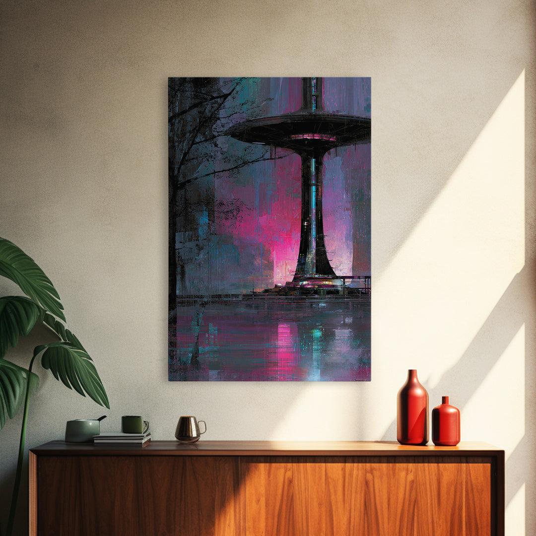 Bioluminescent Garden in a Future Habitat Canvas Print, Futuristic Art, Eclectic Home Decor, Living Room Decor, Future, FUT-2x3-60