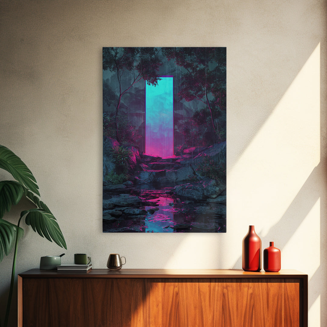 Glowing Geometric Portal Framed Canvas Print, Futuristic Art, Digital Art Print, Living Room Decor, Fine Art, Future, FUT-2x3-94
