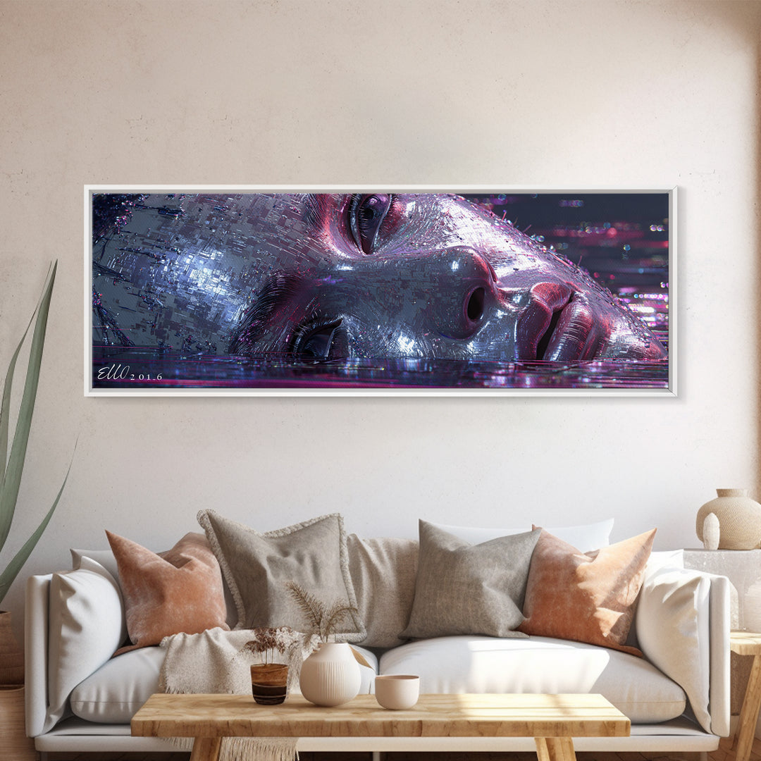 Abstract Ai Face Formed from Light Fragments Framed Canvas Print, Futuristic Art, Digital Poster, Living Room Decor, Future, FUT-3x1-18