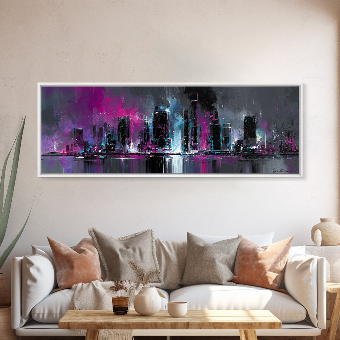 Sleek Chrome City Skyline Canvas Print, Futuristic Art, Wall Decor, Living Room Decor, Abstract Art, Future, Modern Wall Art, FUT-3x1-41