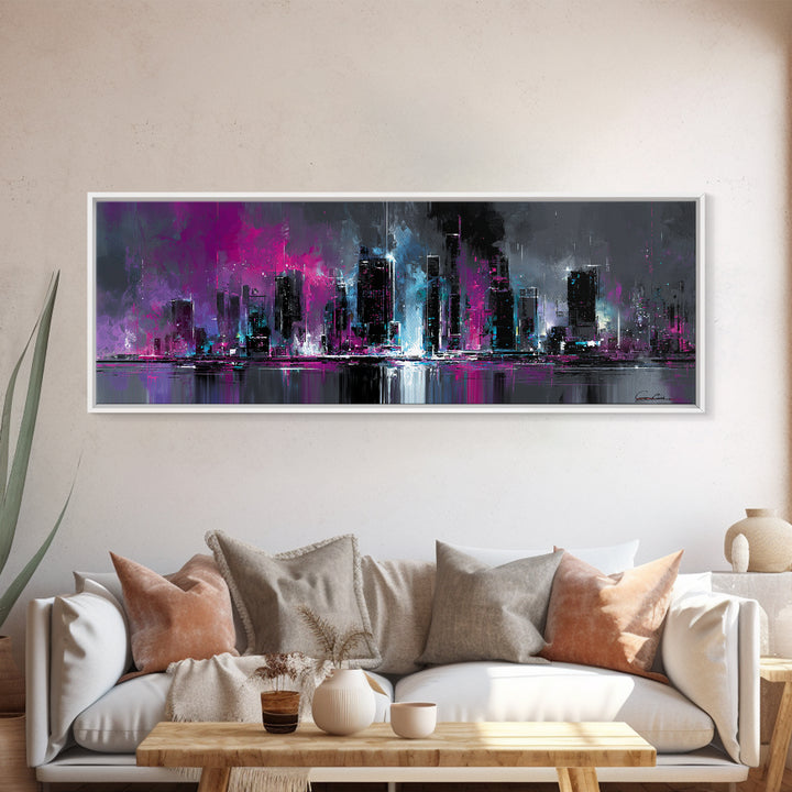 Sleek Chrome City Skyline Canvas Print, Futuristic Art, Wall Decor, Living Room Decor, Abstract Art, Future, Modern Wall Art, FUT-3x1-41