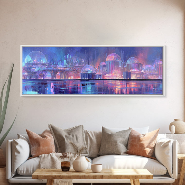 Futuristic Botanical Greenhouse Framed Canvas Print, Futuristic Art, Victorian Decor, Living Room Decor, Oil Painting, Future, FUT-3x1-58