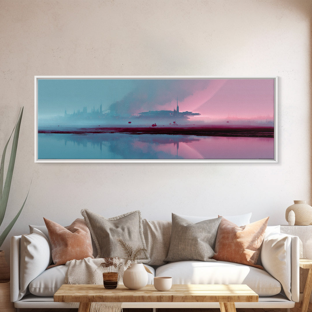Minimal Spacecraft over a Clean Planet Horizon Canvas Print, Futuristic Art, Canvas Painting, Living Room Decor, Oil Painting, FUT-3x1-71