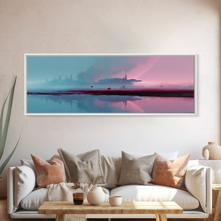 Minimal Spacecraft over a Clean Planet Horizon Canvas Print, Futuristic Art, Canvas Painting, Living Room Decor, Oil Painting, FUT-3x1-71