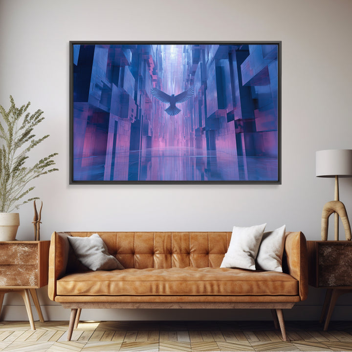 Futurist Bird Made of Panels and Light Framed Canvas Print, Futuristic Art, Steampunk Decor, Living Room Decor, Future, FUT-3x2-2