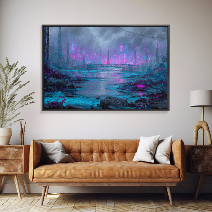 Bioluminescent Garden in a Future Habitat Canvas Print, Futuristic Art, Digital Art, Living Room Decor, Oil Painting, Future, FUT-3x2-32