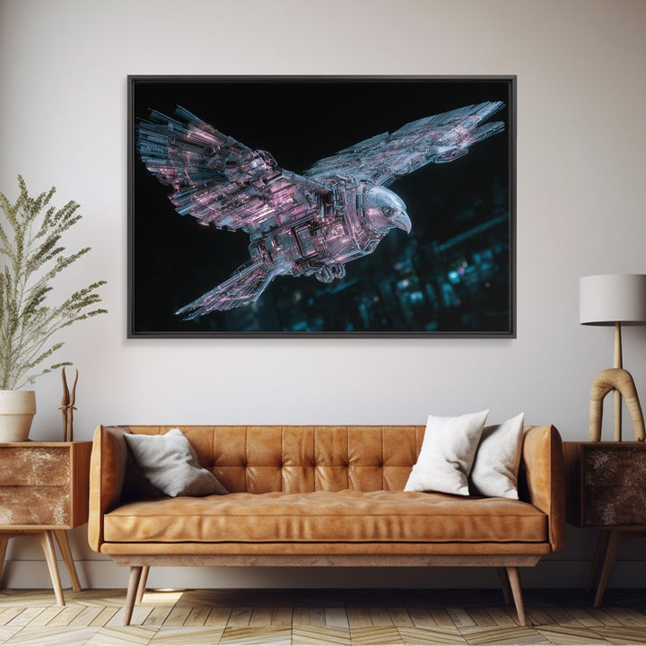 Futurist Bird Made of Panels and Light Framed Canvas Print, Futuristic Art, Modern Decor, Living Room Decor, Oil Painting, FUT-3x2-74