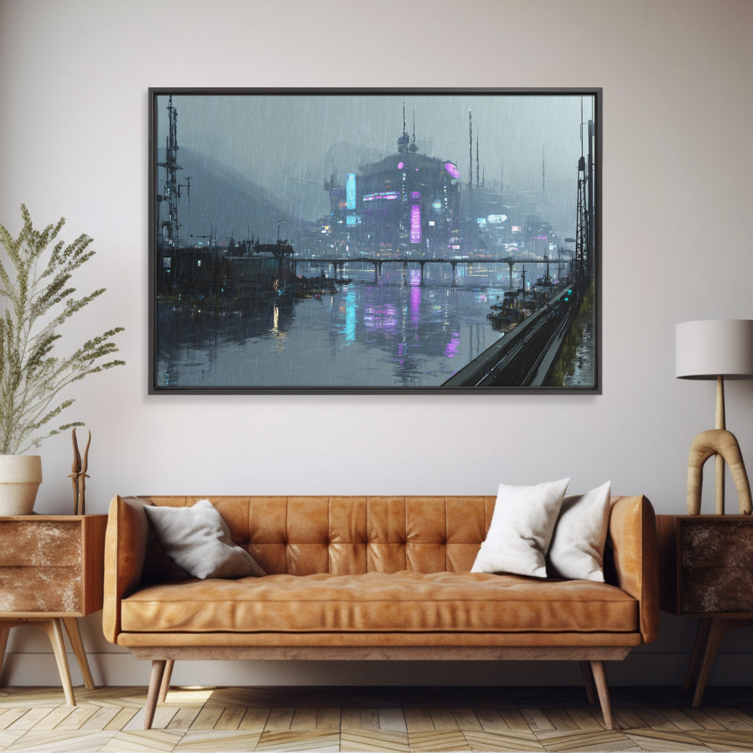 White and Blue Utopian Megastructure Canvas Print, Futuristic Art, Unique Home Decor, Living Room Decor, Fine Art, Future, FUT-3x2-88