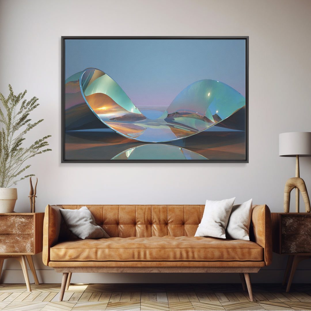 Chrome Abstract Sculpture Framed Canvas Print, Futuristic Art, Statement Artwork, Living Room Decor, Abstract Art, Future, FUT-3x2-95