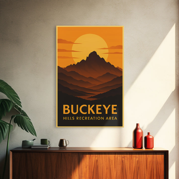 Buckeye Travel Poster, Canvas Print, Warm Sunset Silhouette Art, Buckeye Travel Art, Travel Wall Art, Eclectic Wall Decor, City Art Print