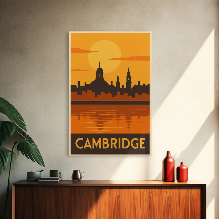 Cambridge Travel Poster, Canvas Print, Gold Art Deco Poster Art, Cambridge Art Print, Fine Art Print, Home Office Decor, Travel Wall Art
