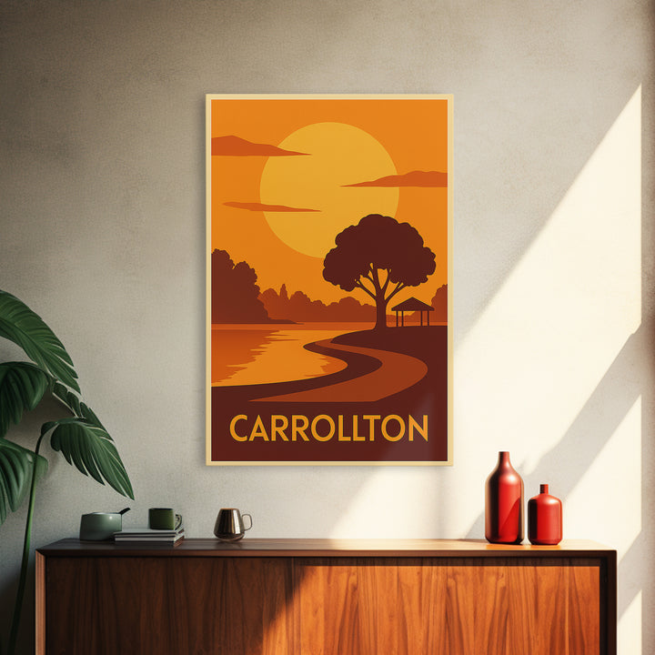 Carrollton Travel Poster, Canvas Print, Gold Art Deco Poster Art, Carrollton Art Print, Wanderlust Decor, Watercolor Downtown Skyline