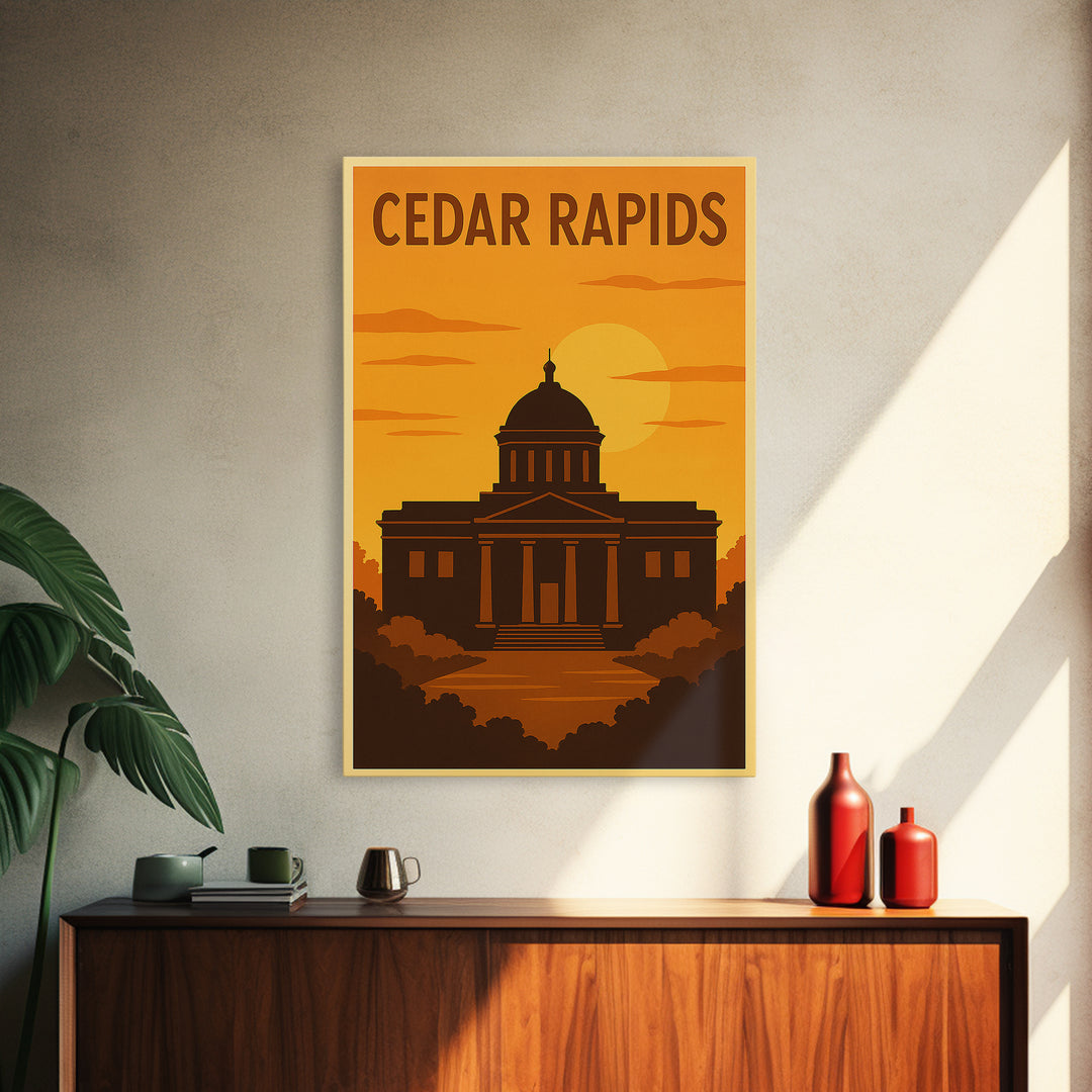 Cedar Rapids Iowa Travel Poster, Canvas Print, Golden Travel Poster Art, Cedar Rapids City Art, Vintage Travel Print, Travel Poster Art