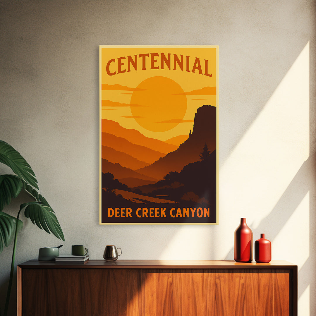 Centennial Colorado Travel Poster, Canvas Print, Golden Travel Poster Art, Centennial City Art, Mid Century Wall Art, Modern Wall Decor