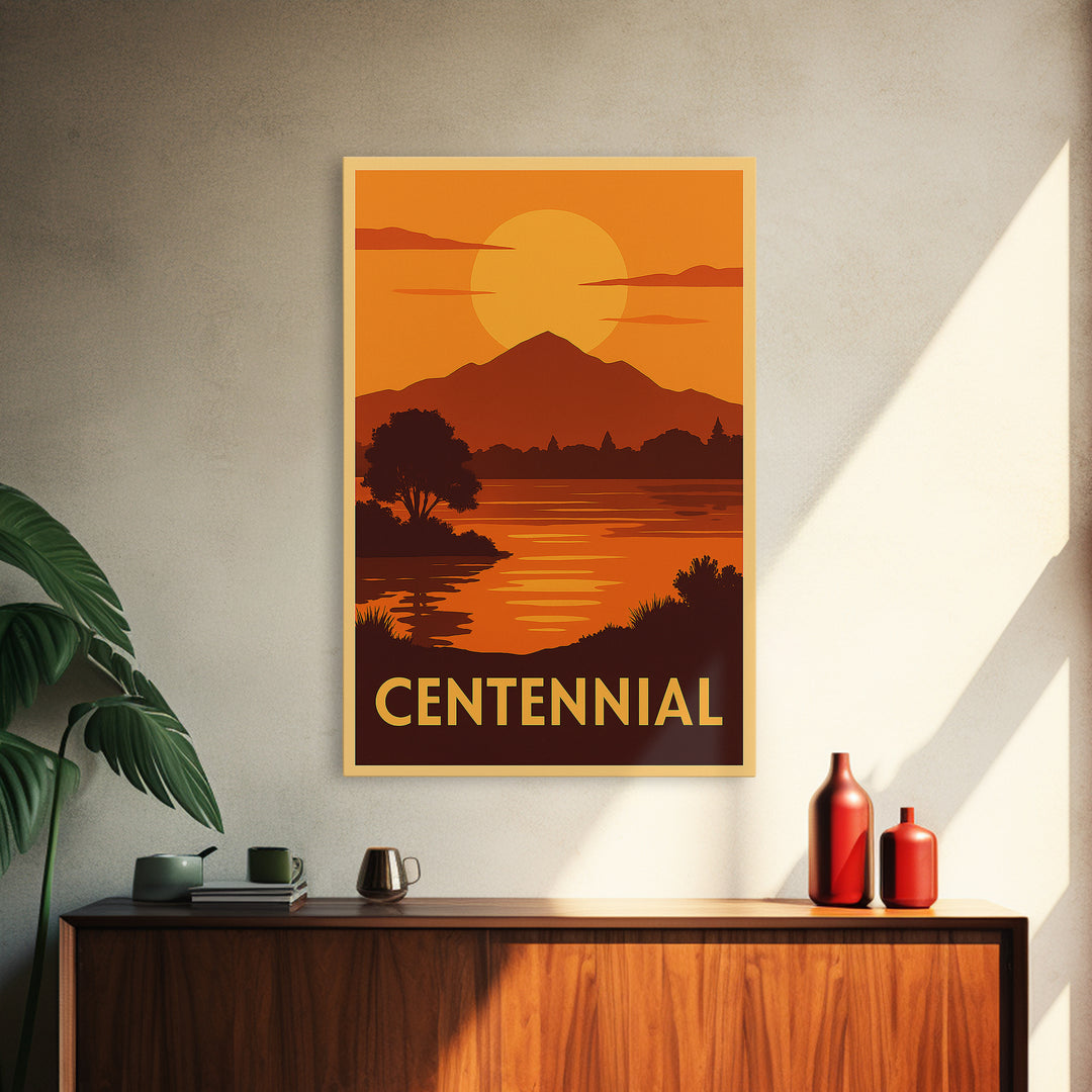 Centennial Travel Poster, Framed Canvas Print, Gold Art Deco Poster Art, Centennial Travel Art, Vintage Travel Art, City Travel Prints