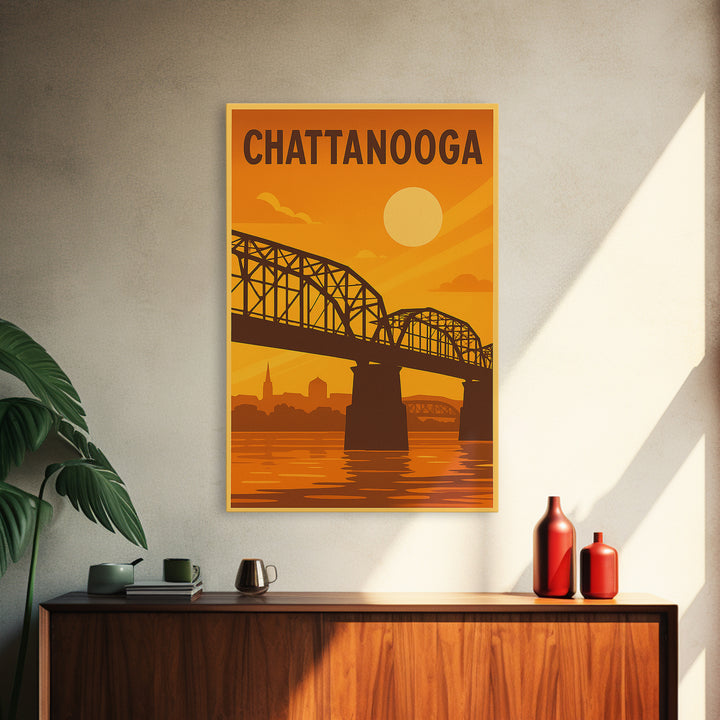 Chattanooga Tennessee Travel Poster, Canvas Print, Vintage Deco Wall Art, Chattanooga Art Print, Vintage City Poster, Skyline Art, Wall Art