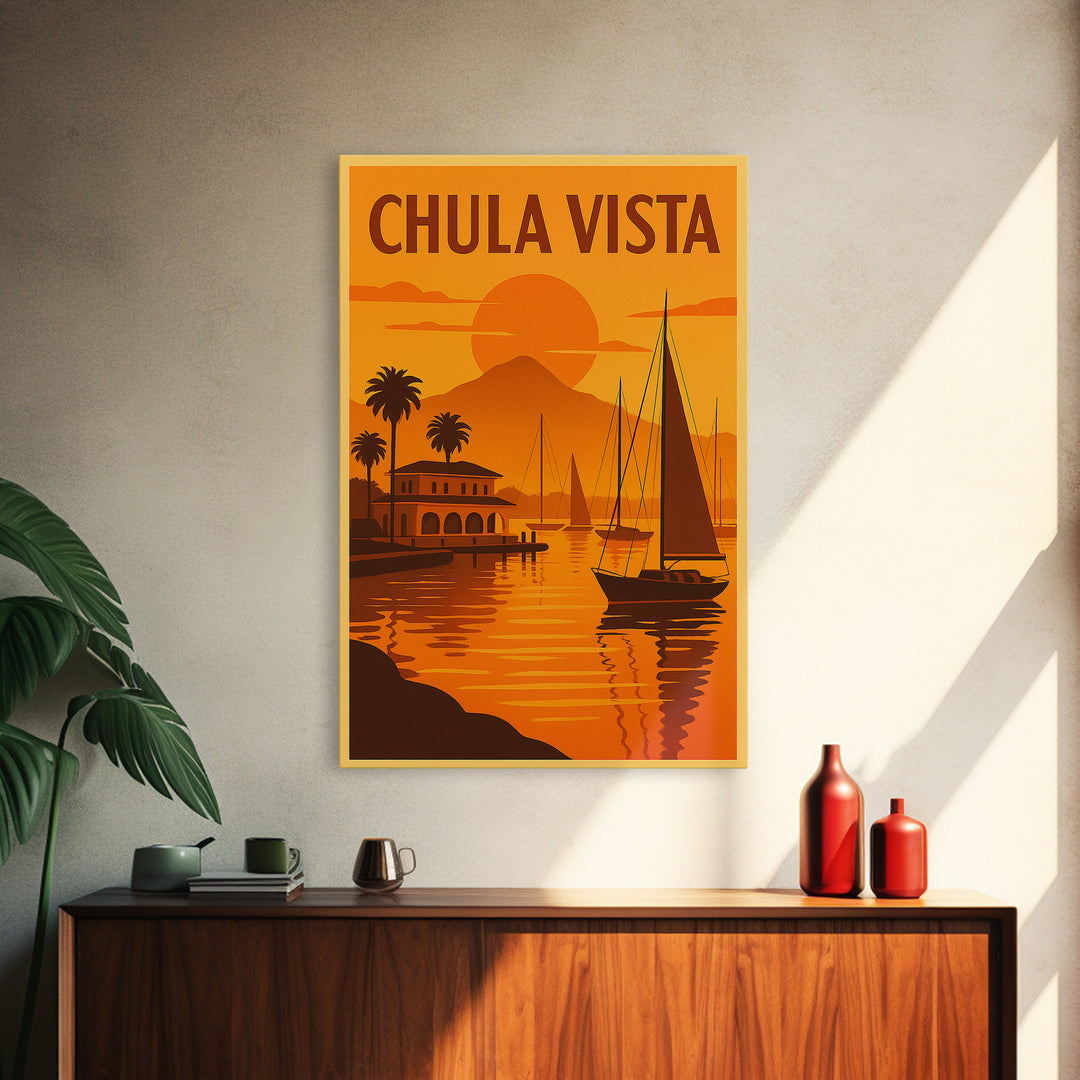 Chula Vista California Travel Poster, Canvas Print, Vintage Deco Wall Art, Chula Vista Art Print, Travel Poster Set, Travel Poster Art