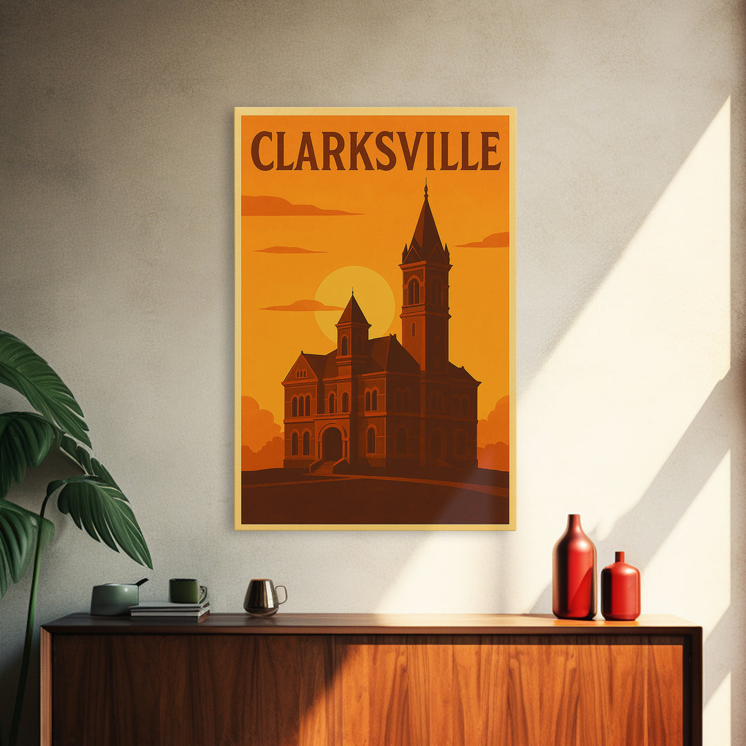 Clarksville Tennessee Travel Poster, Canvas Print, Golden Travel Poster Art, Clarksville Wall Art, Modern Wall Decor, Home Office Decor